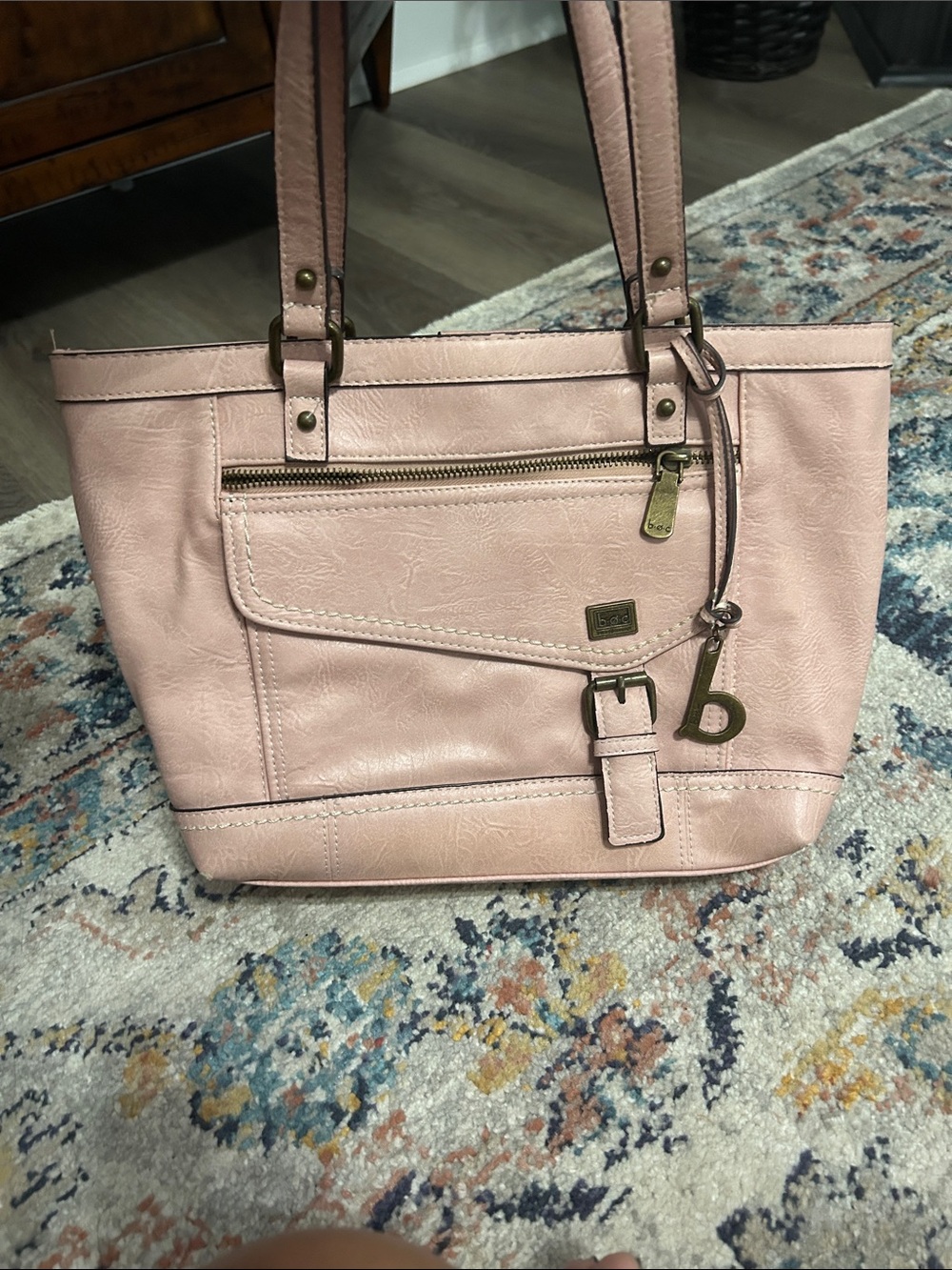 Blush Pink Tote Bag with Decorative Buckle